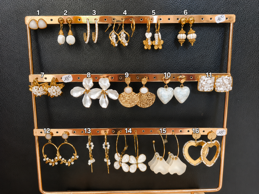 Boucles d'Oreilles Blanche et Or