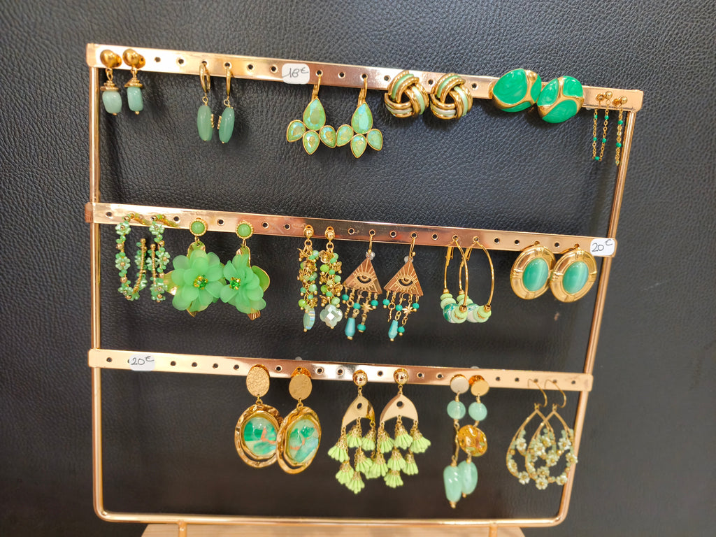 Boucles D'Oreilles Verte et Or