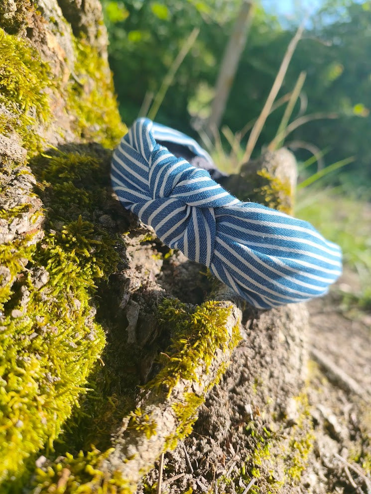 Serre tête bandeau bleu jean rayé