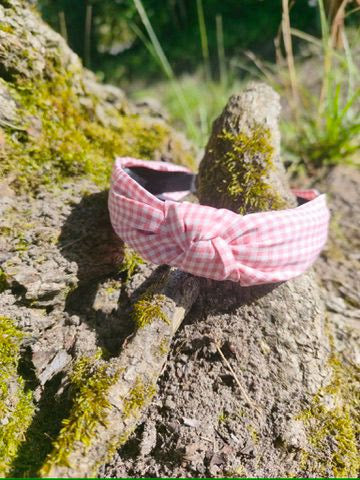 Serre tête bandeau rose clair vichy