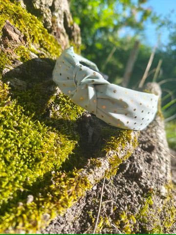 Serre tête bandeau vert amande avec pois doré