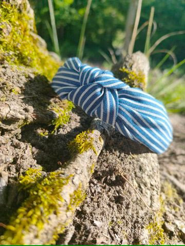 Serre tête bandeau bleu jean rayé