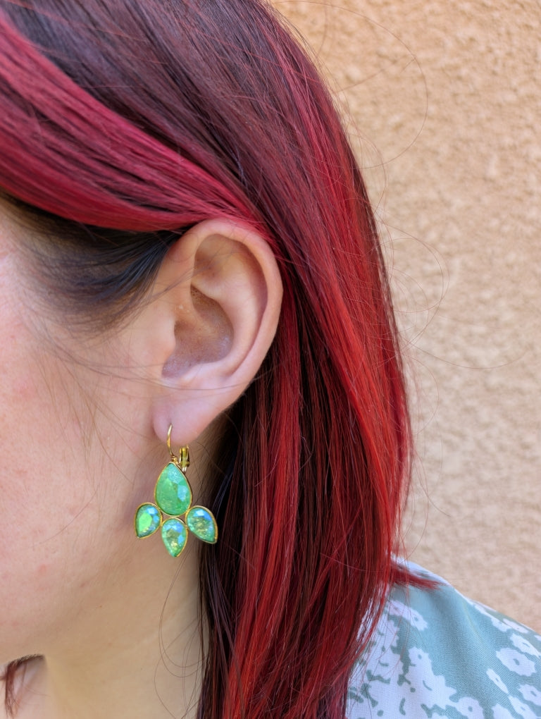 Boucles D'Oreilles Verte et Or