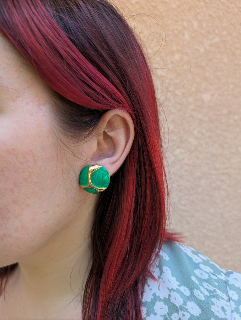 Boucles D'Oreilles Verte et Or