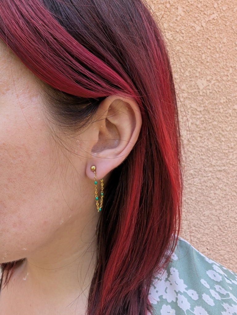 Boucles D'Oreilles Verte et Or
