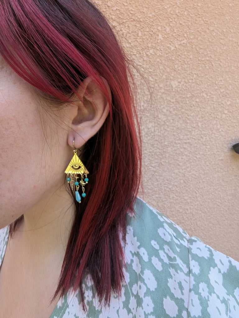 Boucles D'Oreilles Verte et Or