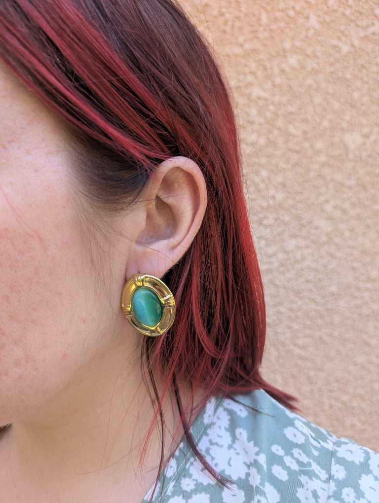 Boucles D'Oreilles Verte et Or