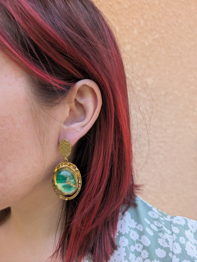 Boucles D'Oreilles Verte et Or