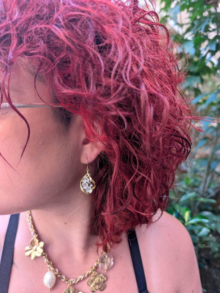 Boucles d'Oreilles Blanche et Or