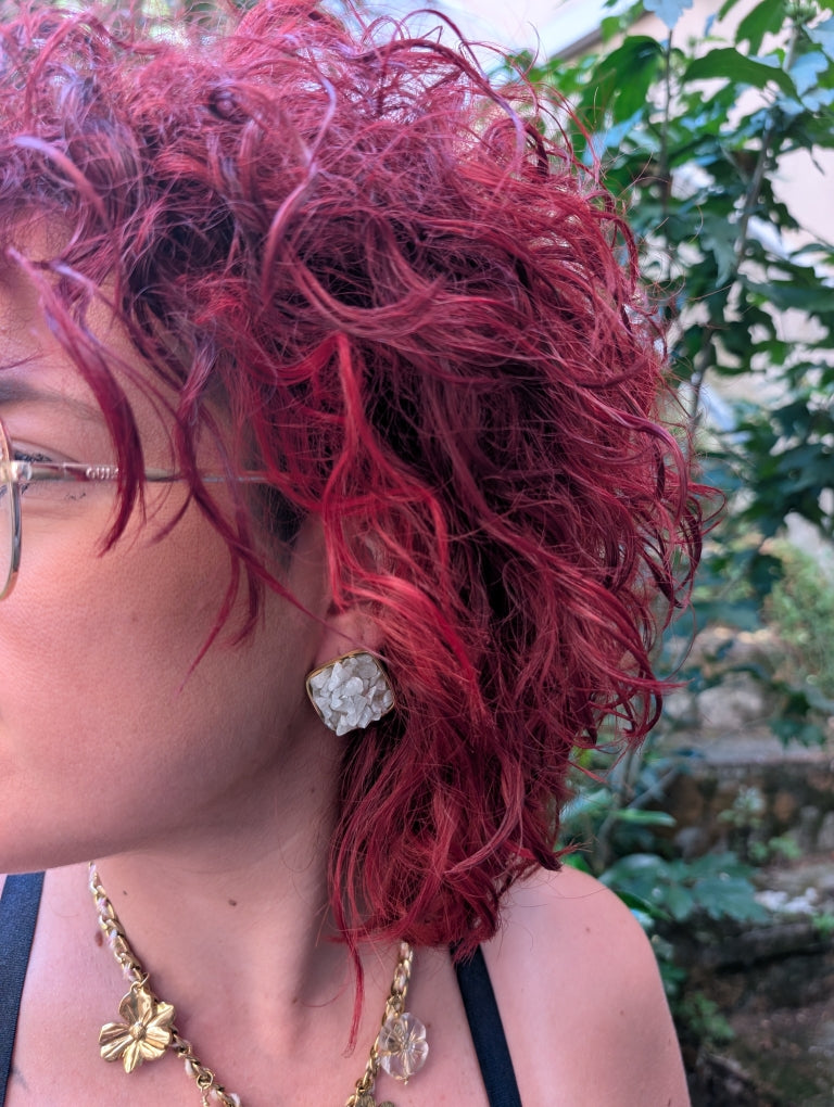 Boucles d'Oreilles Blanche et Or