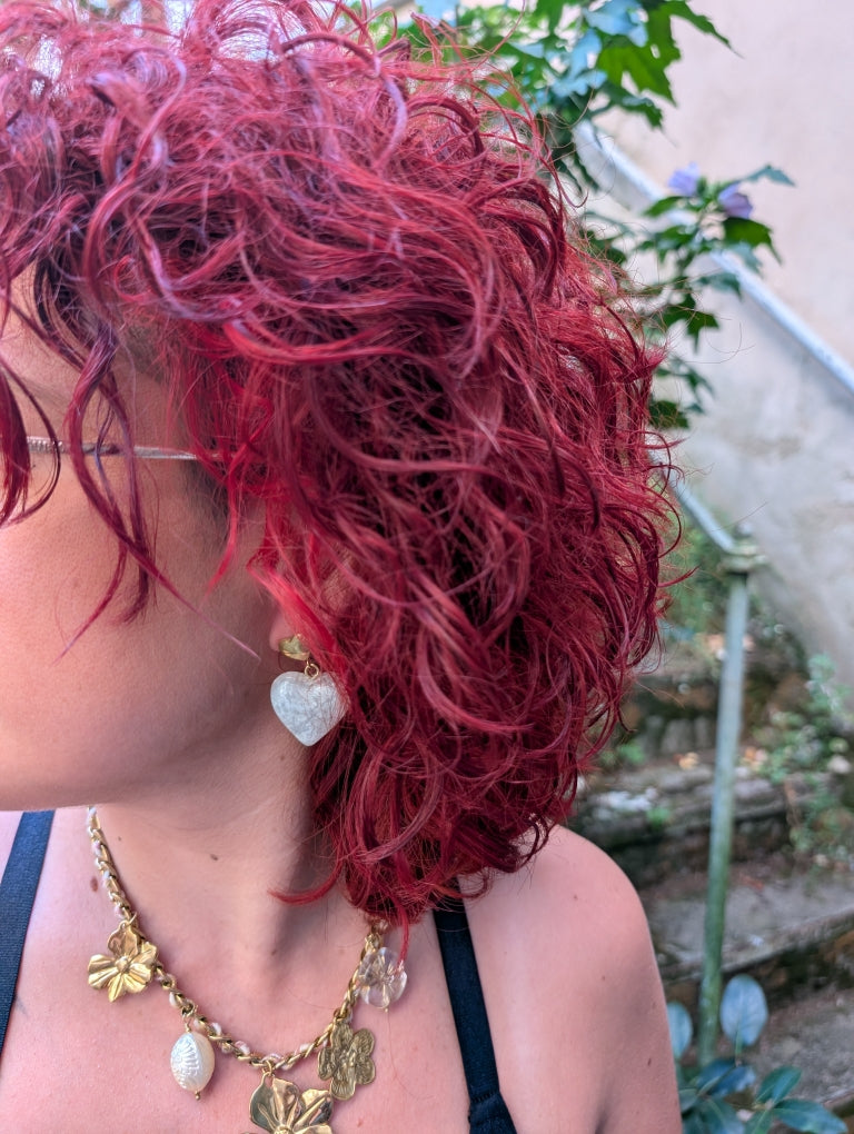 Boucles d'Oreilles Blanche et Or