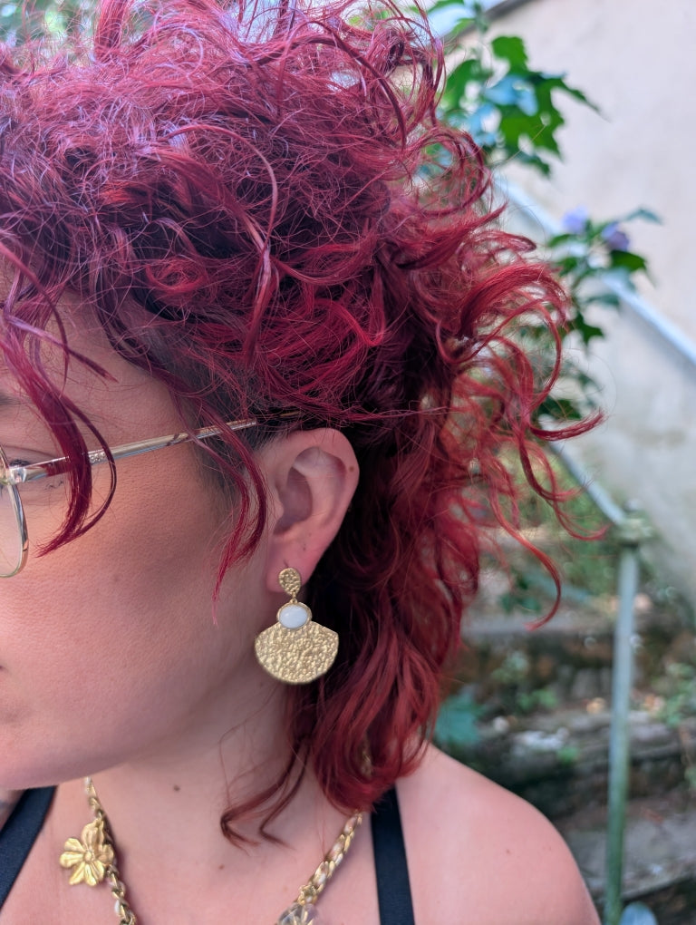 Boucles d'Oreilles Blanche et Or