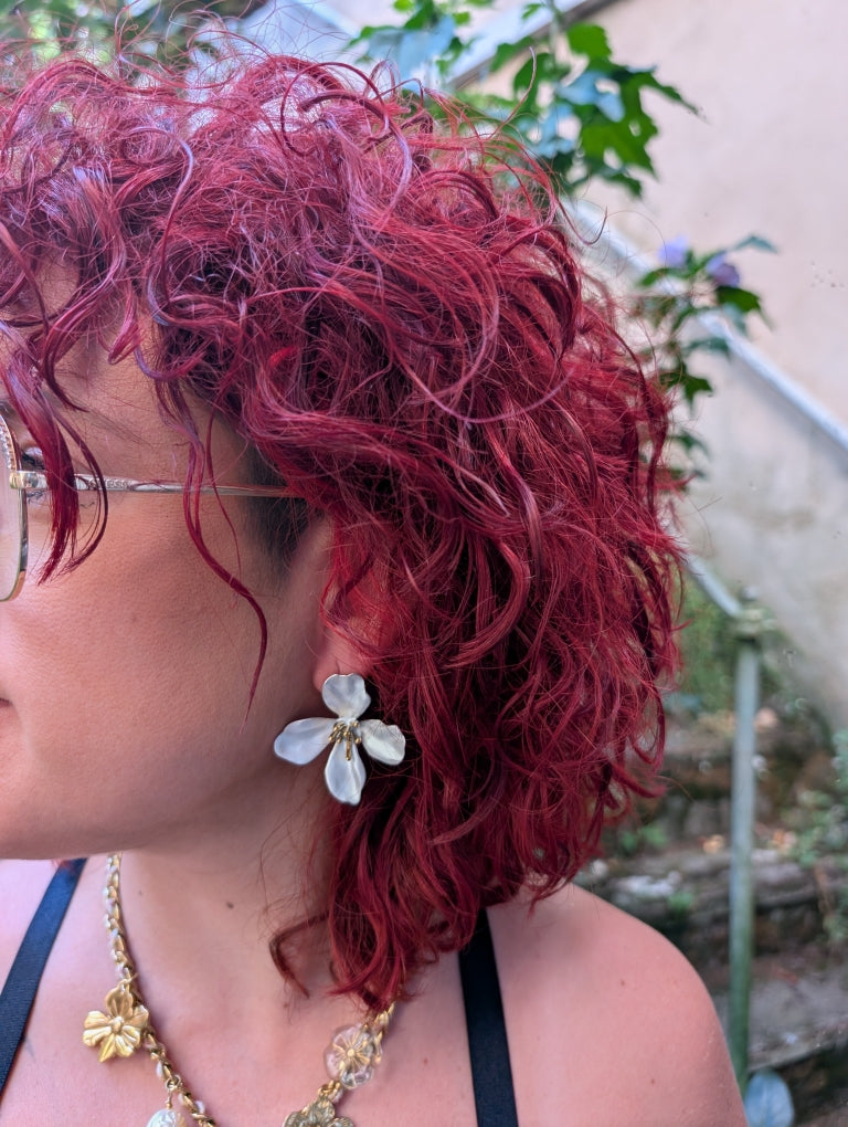Boucles d'Oreilles Blanche et Or