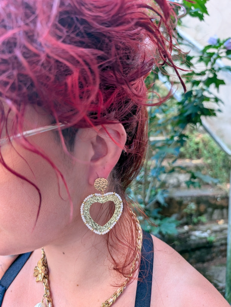 Boucles d'Oreilles Blanche et Or