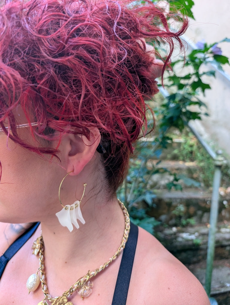 Boucles d'Oreilles Blanche et Or