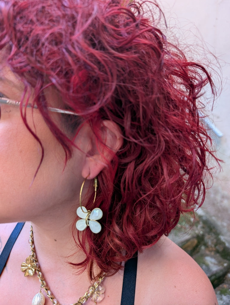 Boucles d'Oreilles Blanche et Or