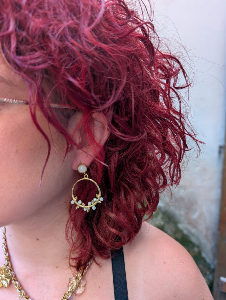 Boucles d'Oreilles Blanche et Or