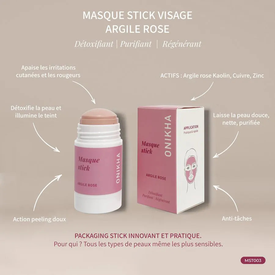 Masque visage stick argile rose